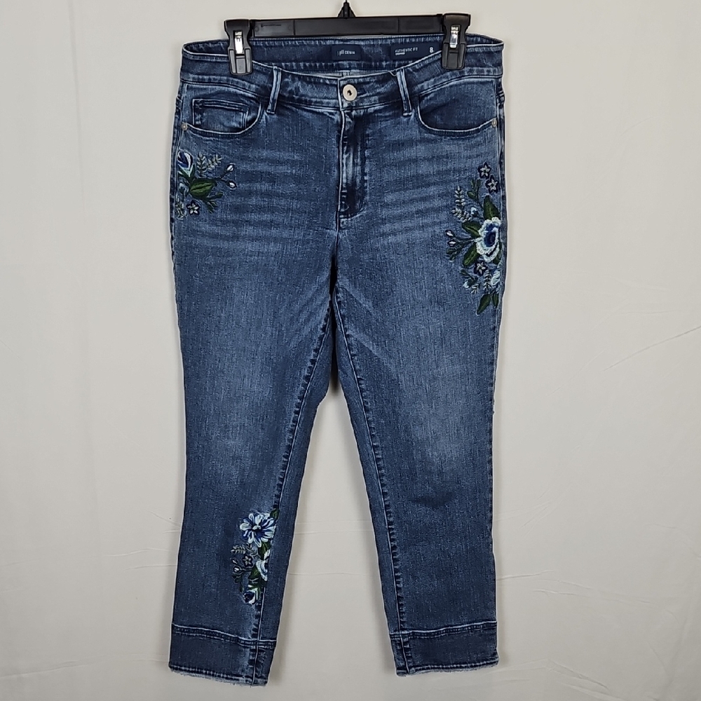 J. Jill 8T Floral Embroidered Cropped Authentic Fit Jeans